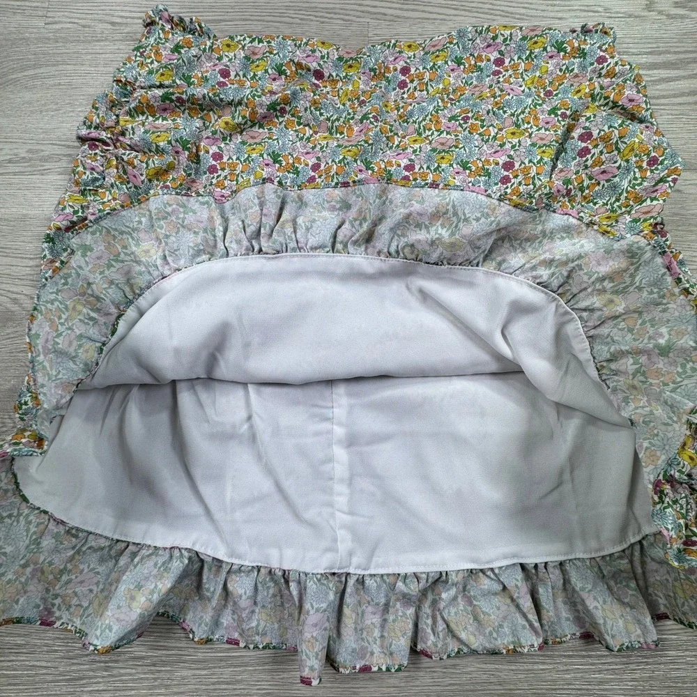 For Love & Lemons Womens Skirt Floral Ruched Ruffle Mini Multi XL Ruched Cotton